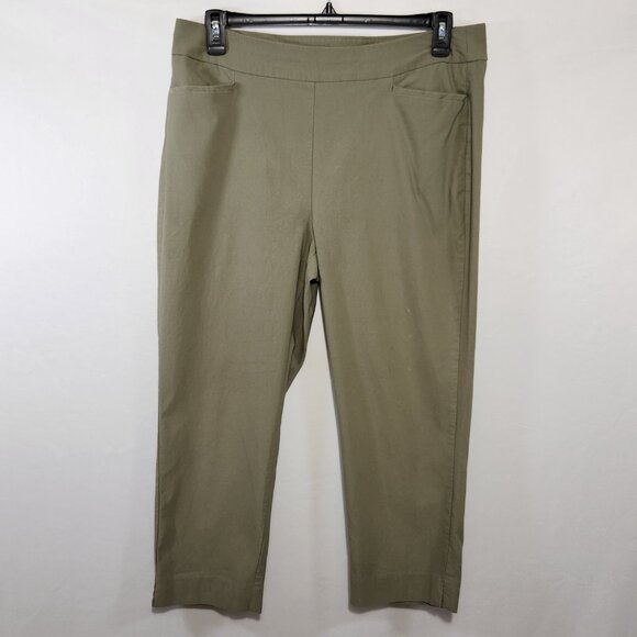 Chico's Women's SZ 3/16  Olive Green Pull On Front Pockets Cropped Pants Stretch - Picture 9 of 15